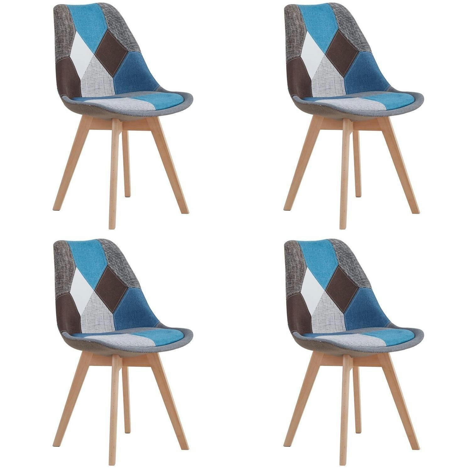 ESSZIMMERSTUHL 4-teiliges Set Patchwork Blau mit Massivholzbeinen - Multicolor, Textil (49/83/42cm)