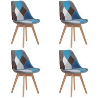 ESSZIMMERSTUHL 4-teiliges Set Patchwork Blau mit Massivholzbeinen - Multicolor, Textil (49/83/42cm)