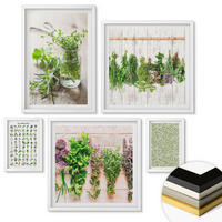 WANDBILDER 5er-Set - 50x50 cm & 20x30 cm & 40x60 cm Weißer Rahmen - Getrocknete Kräuter für die Küche - Weiß, Kunststoff (40/60cm) - ArtPrintCave