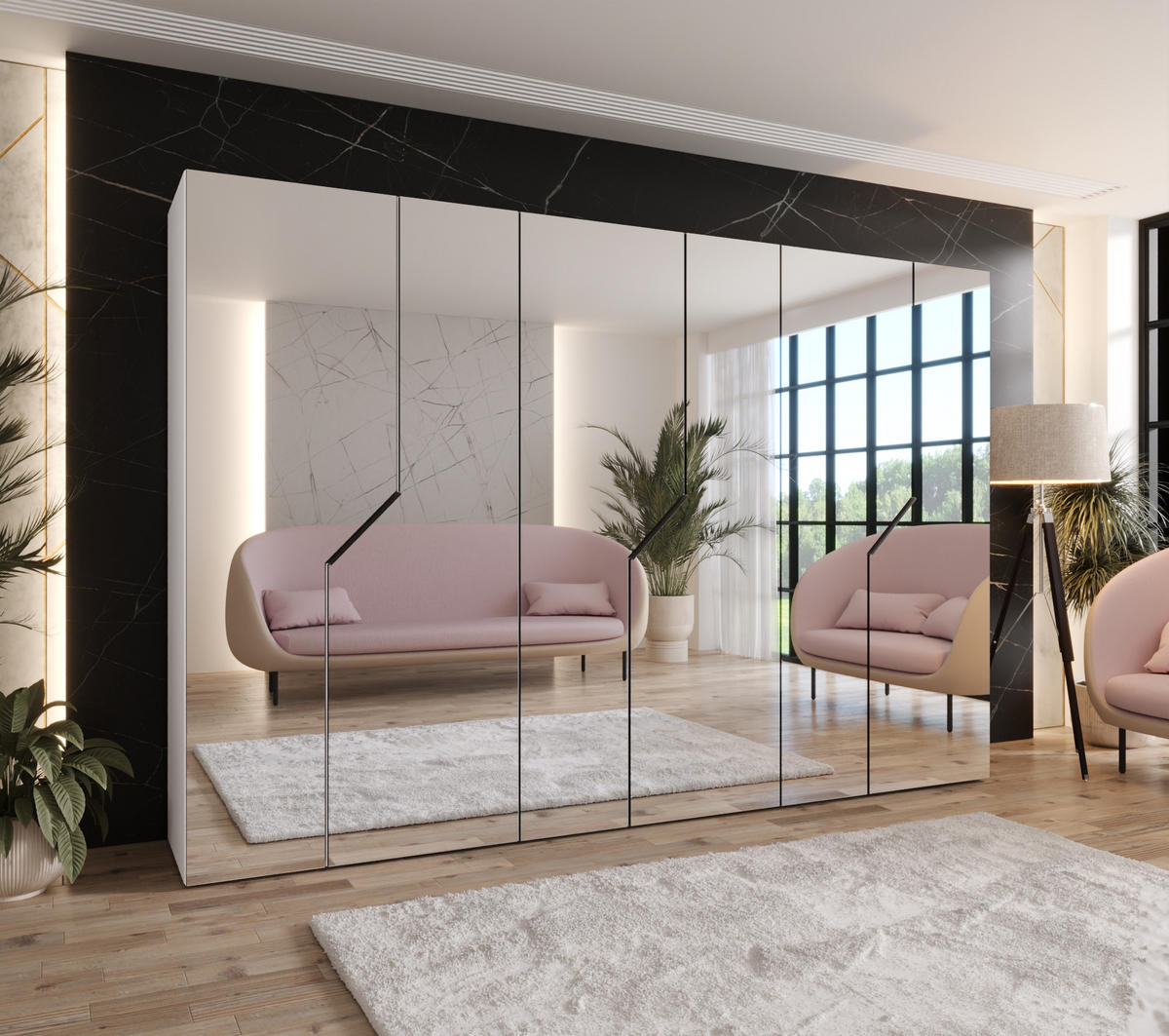 DREHTÜRENSCHRANK 202/300/52 6-türig - Schwarz/Weiß, Holz/Metall (300/202/52cm) - Abiks Möbel