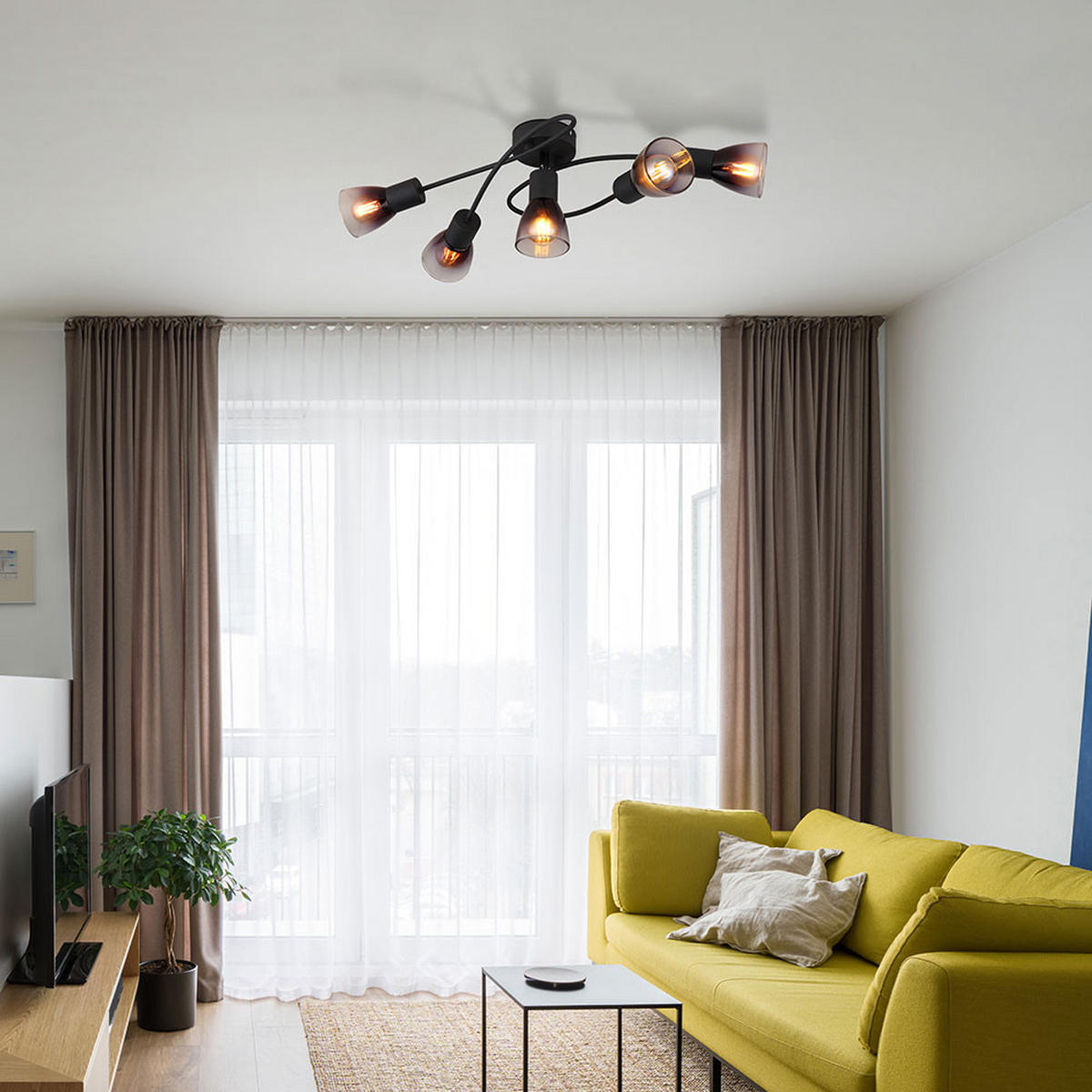 DECKENLEUCHTE Metall Schwarz Rauchglas - Schwarz, Glas (58/24/16.5cm) - Globo Lighting