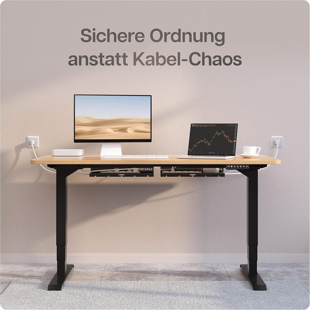 KABELKANAL Schreibtisch Schwarz, 2x43cm, Hochwertiger Stahl - Schwarz, Metall (43/12/10cm) - Desktronic