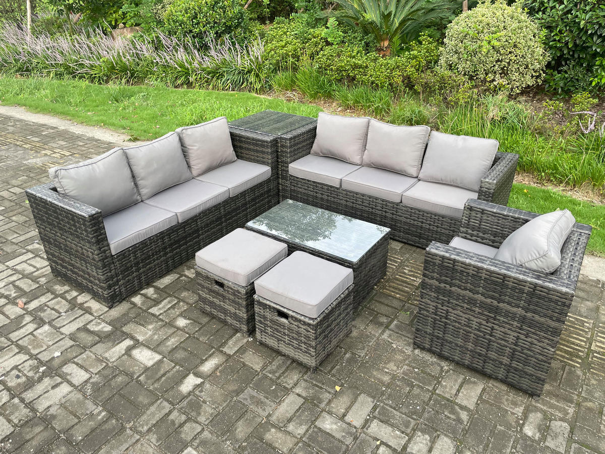 GARTENMÖBELSET mit 2 Kleinen Hockern 9-Sitzer - Dunkelgrau, Metall - Fimous