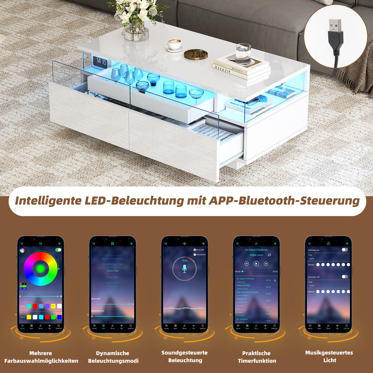 COUCHTISCH DE-109 Weiß - Weiß, Holzwerkstoff (45/90/36cm) - ComfortXL