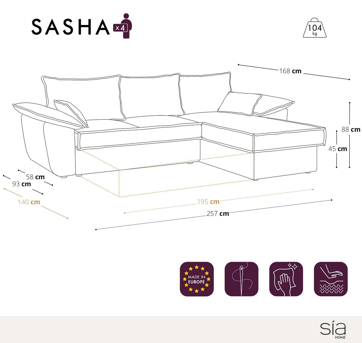 ECKSOFA RECHTS Samtstoff Pfauenblau 257cm - Blau/Hellblau, Textil (257/168cm) - Sia Home