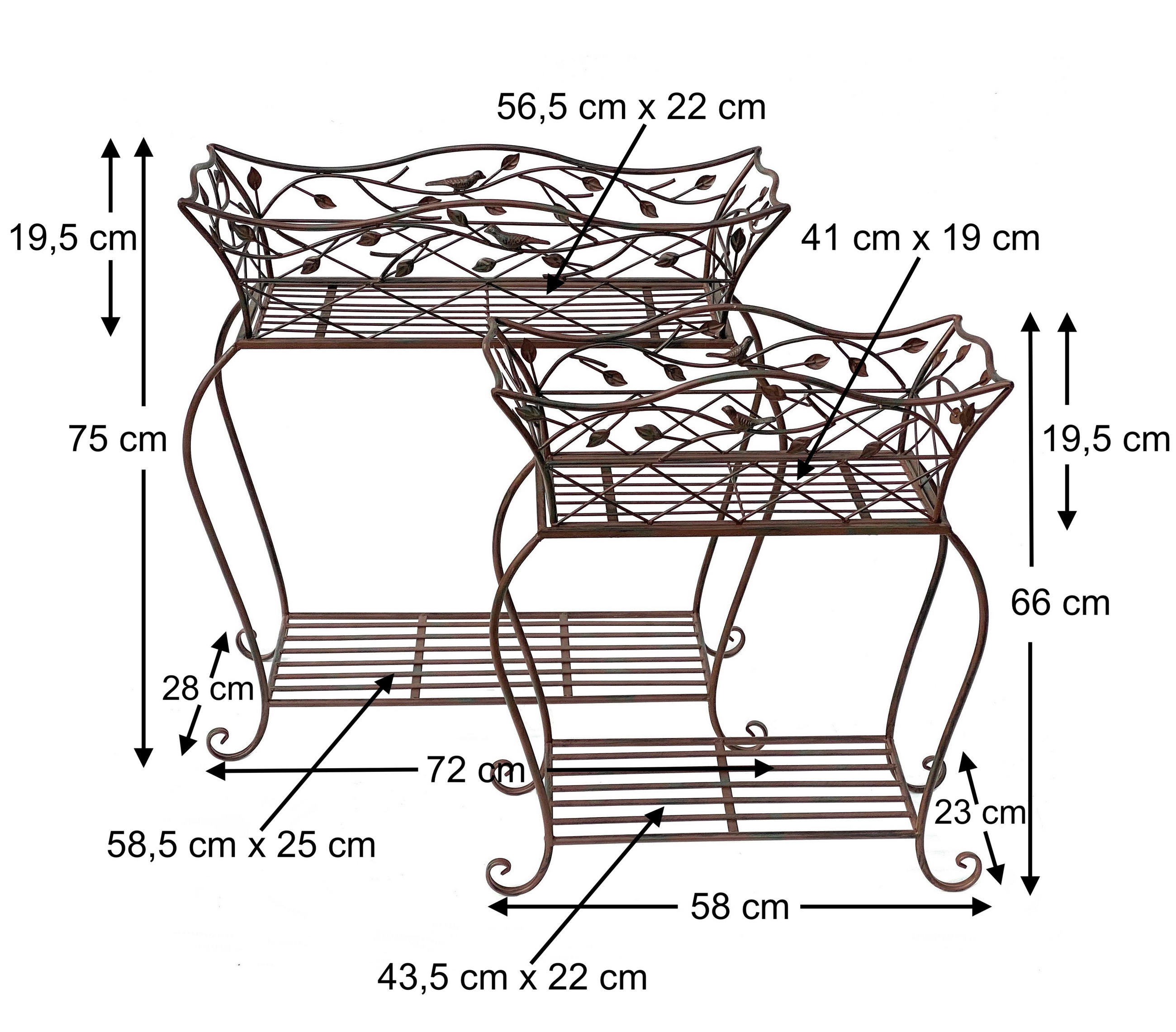 BLUMENSTÄNDER mit Korb 2er Set Metall Braun - Braun, Metall (58/66/23cm) - DanDiBo
