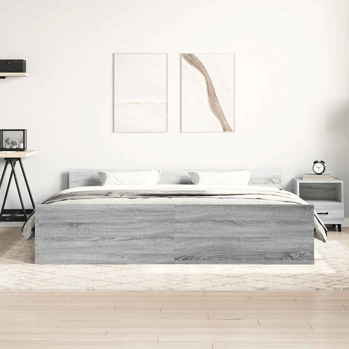 BETTGESTELL Mit Kopf- Und Fussteil Grau Sonoma 180/200 Cm - Grau, Holzwerkstoff (180/200cm) - vidaXL