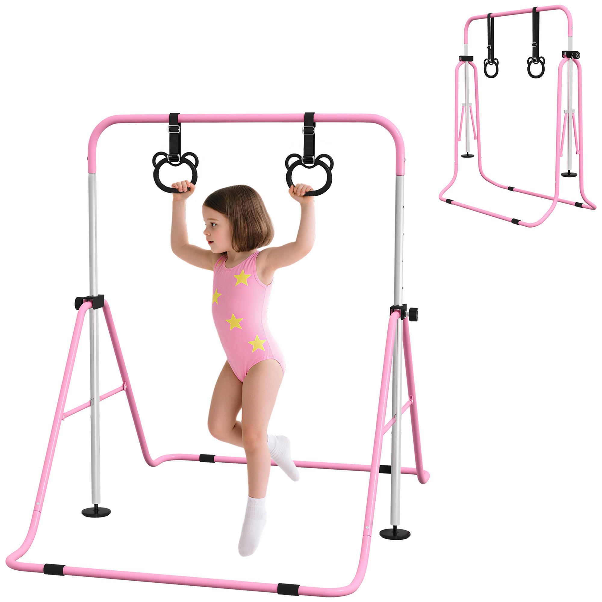 KINDER-TURNBARREN DE-10763 mit Ringen & höhenverstellbar Pink - Pink, Metall (105/148cm) - ComfortXL