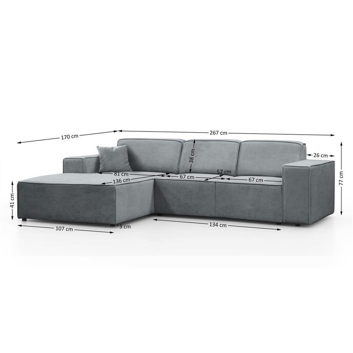ECKSOFA ohne Schlaffunktion Pedro L hellgrau links - Hellgrau/Schwarz, Kunststoff/Textil (267/170cm) - Beautysofa