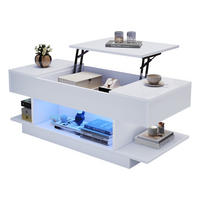 COUCHTISCH 98x45x40 cm Weiß Lift Höhenverstellbar LED 2 Schränke - Weiß, Holzwerkstoff (98/45/40cm)