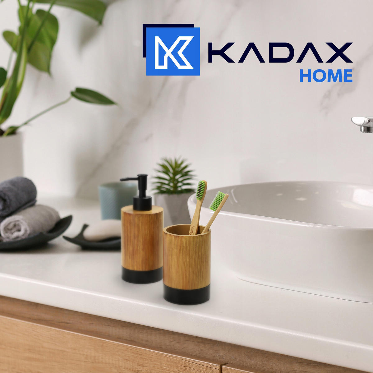 BADEZIMMERSET SEIFENSPENDER + Badezimmerbecher-Set - Braun, Kunststoff (8/19cm) - KADAX