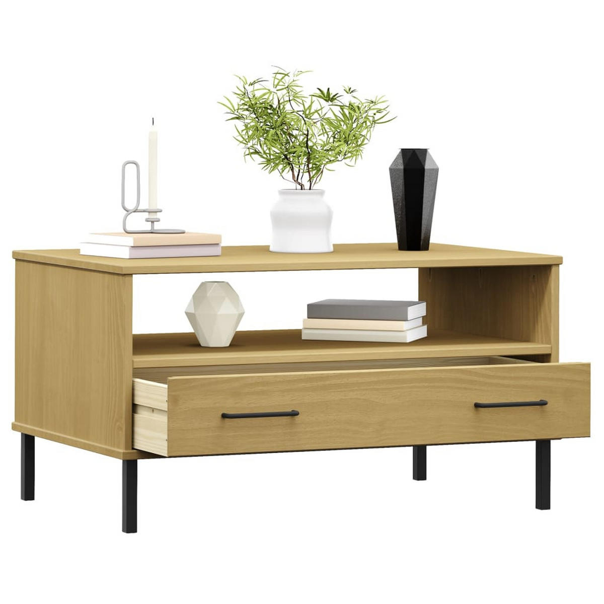 COUCHTISCH OSLO mit Metallbeinen Braun 85x50x45 cm Massivholz - Braun, Holzwerkstoff (85/50/45cm) - furnicato