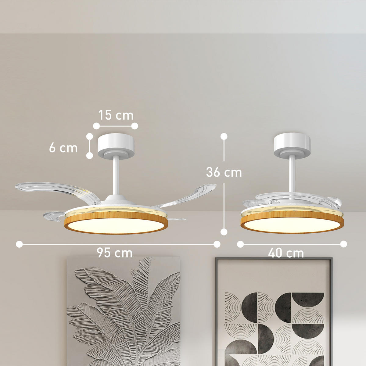 DECKENVENTILATOR-MIT-LICHT Stahl Naturholz - Naturfarben, Metall (95/95/36cm) - HOMCOM
