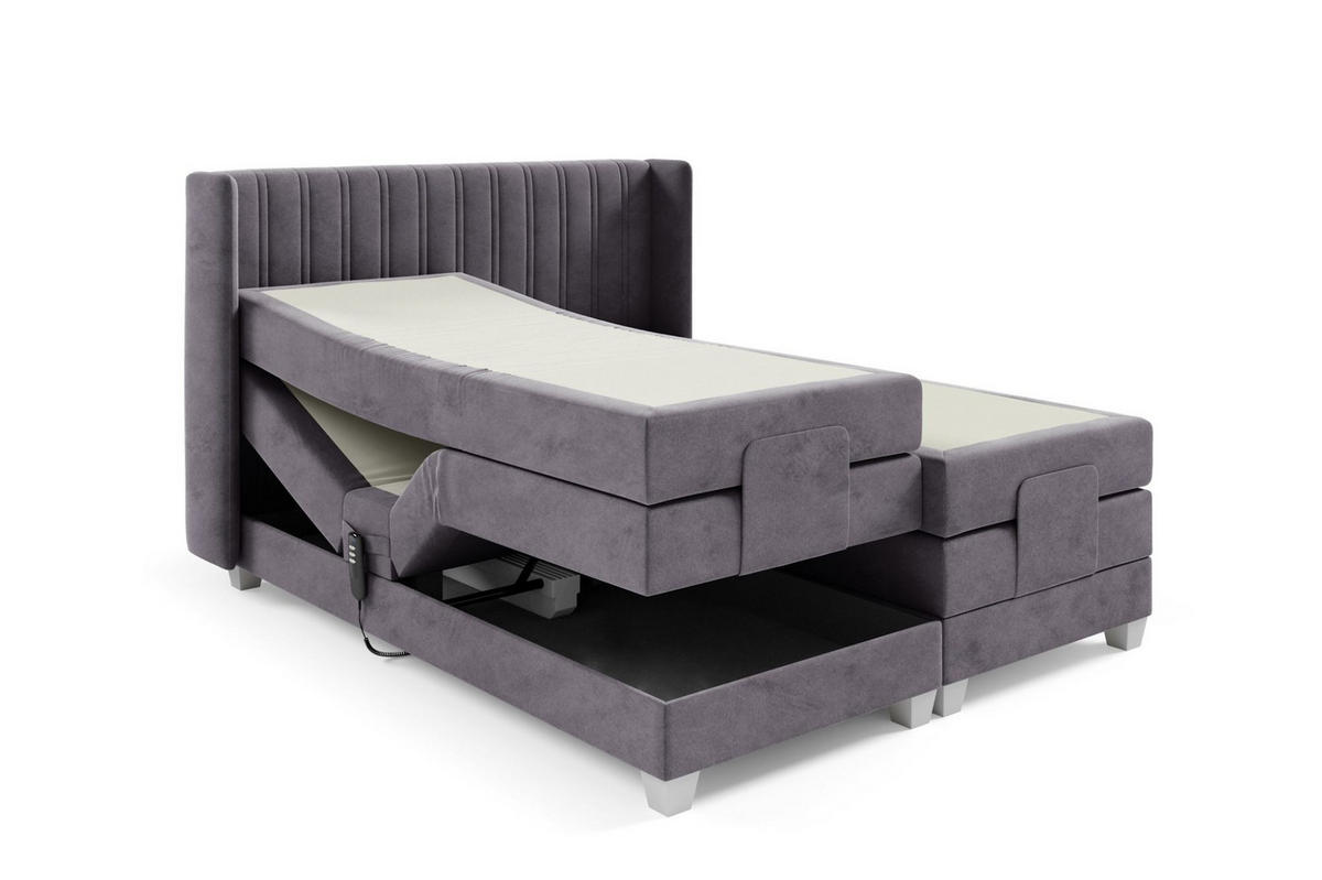 BOXSPRINGBETT Bett Elektrisch Magnus - Schieferfarben, Holzwerkstoff/Textil (120/200cm) - Fun Möbel