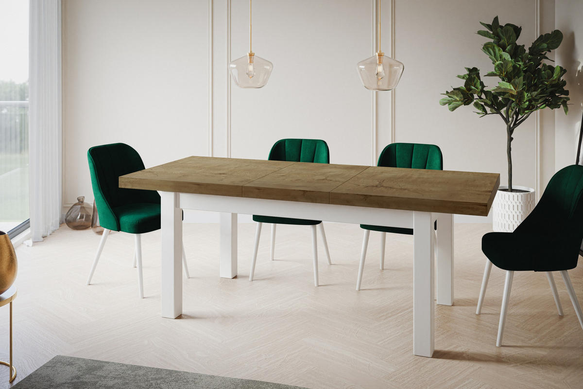 ESSZIMMERTISCH CLASSIC, ausziehbarer Tisch 120-160X80X78 cm, Farbe: LEFKAS, mit Holzbeinen in Farbe Weiß - Dunkelbraun/Weiß, Holzwerkstoff (120/80/78cm) - Alpi-Möbel