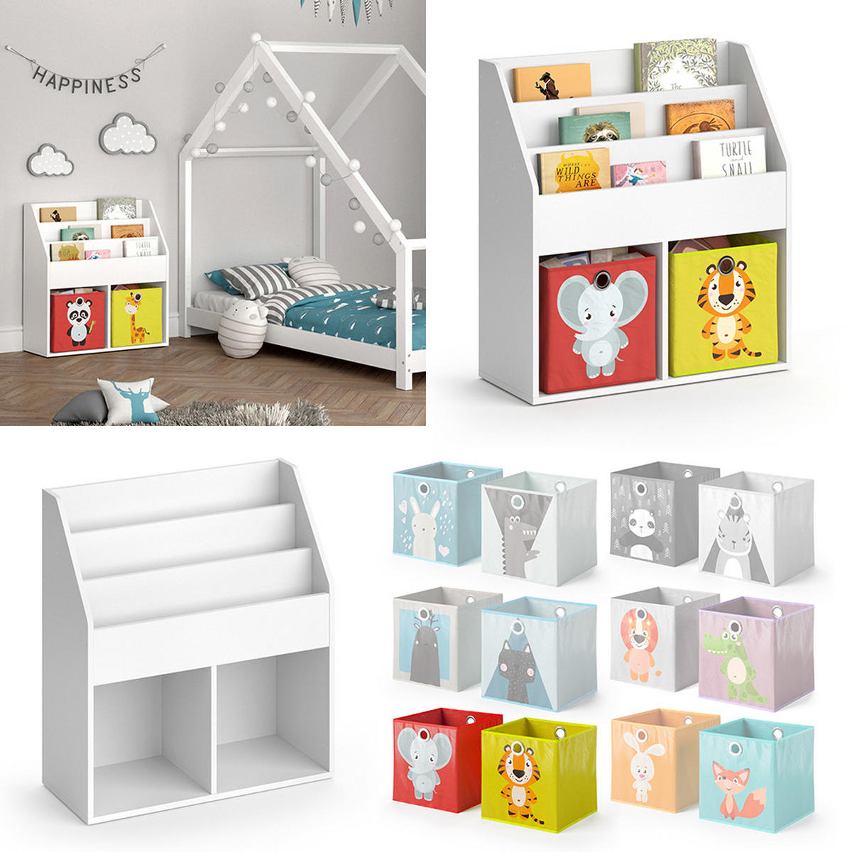 KINDERREGAL Luigi Weiß 72 x 79 cm mit 2 Faltboxen opt.2 - Weiß, Holzwerkstoff (72/79/30.7cm) - Vicco