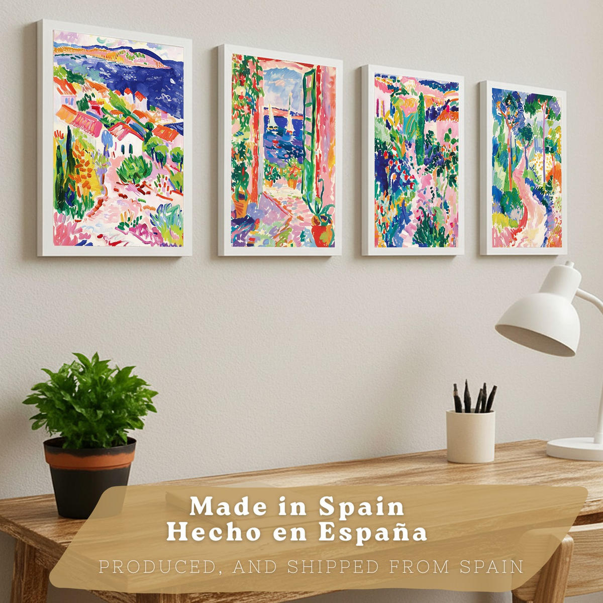 PLAKAT Sada 4 Cesta A4 Bílý rám - bílá, papír (29.7/1/21cm) - Nacnic