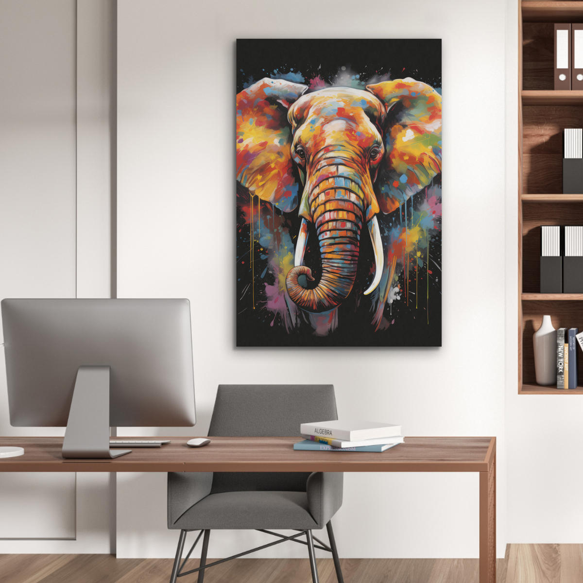 AKUSTIKBILD Elefant - Graffiti - Schwarz - Tiere - Farben Wanddeko 60x90 cm - Schwarz, Kunststoff (60/90/0.9cm) - MuchoWow