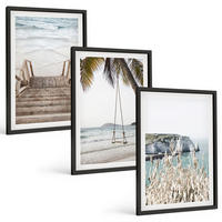 BILDER SET 3er Set - 40x60 cm Schwarzer Rahmen - Strandtreppe aus Holz, Schaukel - Schwarz, Kunststoff (40/60cm) - TULUP