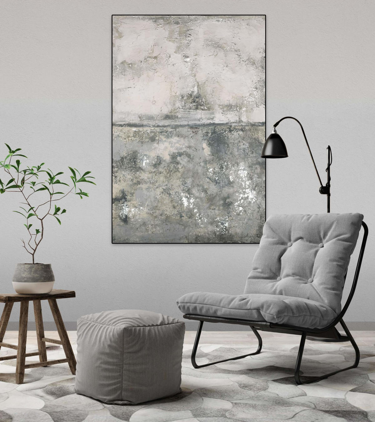 OLEJOMAĽBA 80/120 cm, Zvieratá - sivá, drevo/textil (80/120cm) - KUNSTLOFT