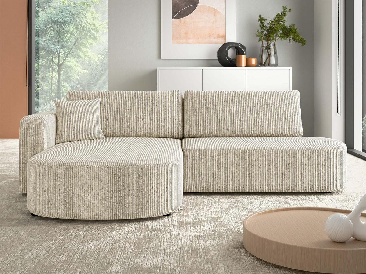 ECKSOFA Zerte Cord, Seite: Links - Creme/Schwarz, Holz/Kunststoff (252/175cm) - MIRJAN24