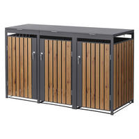 MÜLLTONNENBOX 3er Anthrazit-Holzoptik - Graubraun, Metall (200/120/80cm) - ML-DESIGN