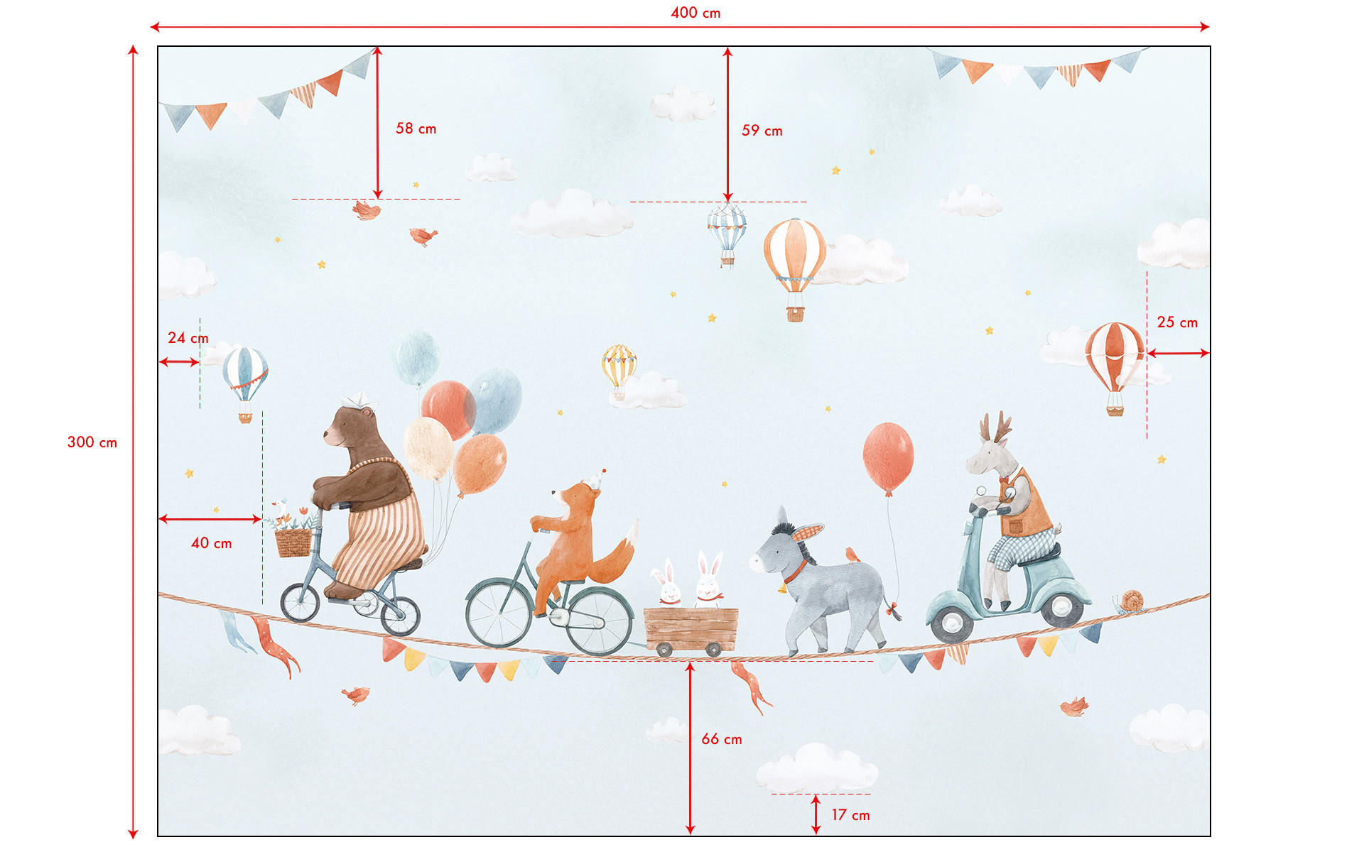 VLIESTAPETE Gentle Friends, Tiere und Luftballons 4m x 3m, blau - Blau, Papier (300/400cm) - Lilipinso