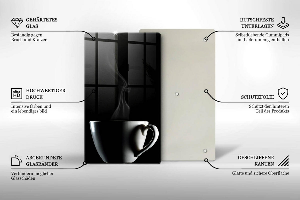 GLASPLATTE 30x52 cm Eine Tasse Tee - Schwarz, Glas (30/52cm) - Wallfluent