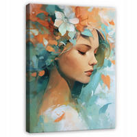 LEINWANDBILD Frau Blumen Grün 40x60 cm - Multicolor, Holzwerkstoff (40/60cm) - Wallarena