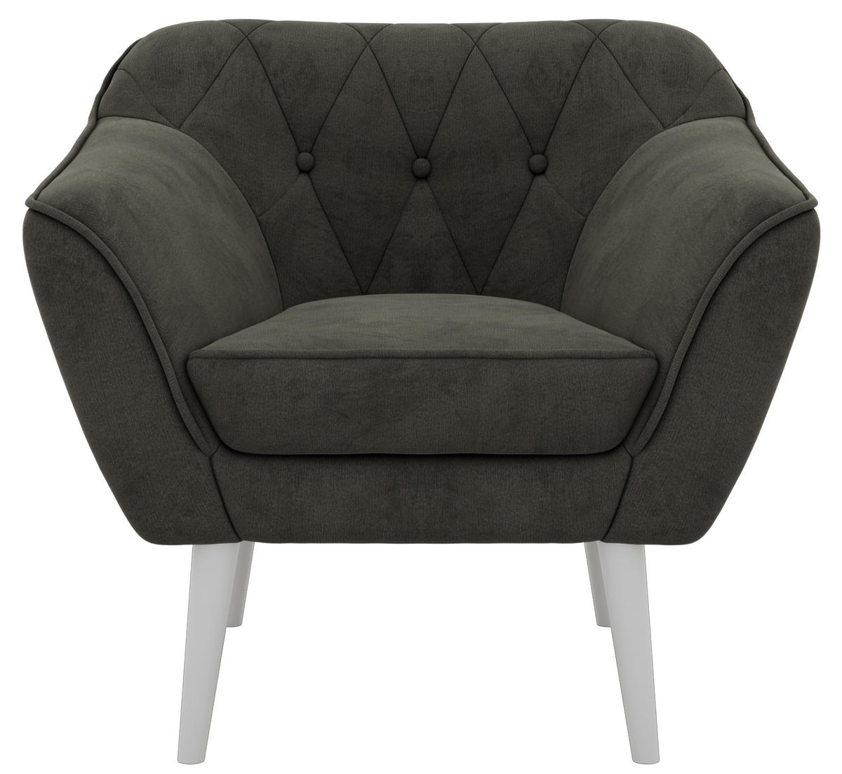 SESSEL PIRS - Dunkelgrau Velvet - Weiße Beine - Dunkelgrau/Weiß, Holzwerkstoff/Textil (80/75/74cm) - MKS