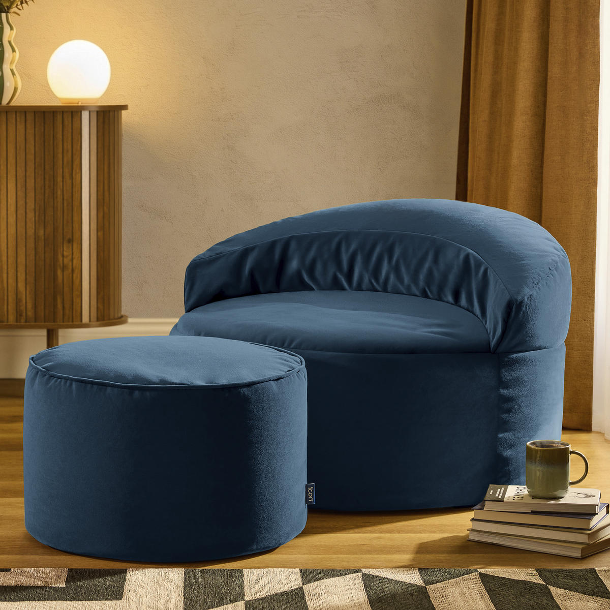 SITZSACK mit rundem Hocker Orb - Dunkelblau, Textil (86/61/86cm) - icon