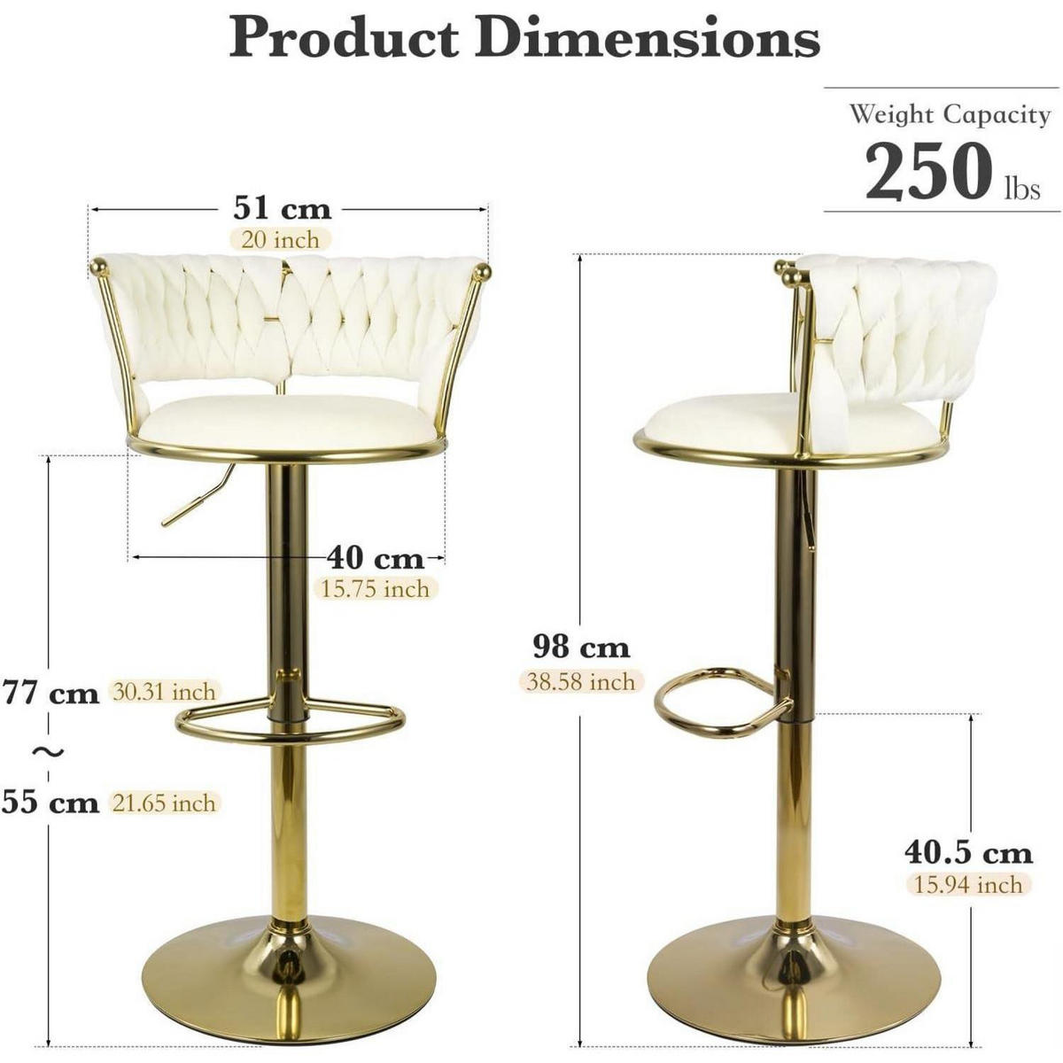 BARHOCKER 4er Set Höhenverstellbar mit Rückenlehne Gold/Beige - Goldfarben, Metall (46/100/46cm)