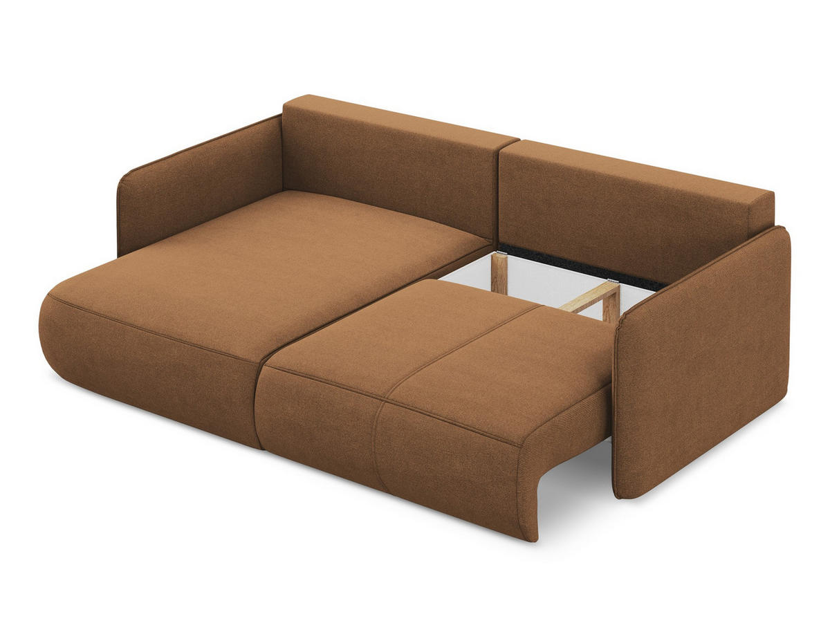 ECKSOFA mit Schlaffunktion Strukturstoff Stoff Orange - Terra cotta/Schwarz, Kunststoff/Textil (148/207cm) - Makamii