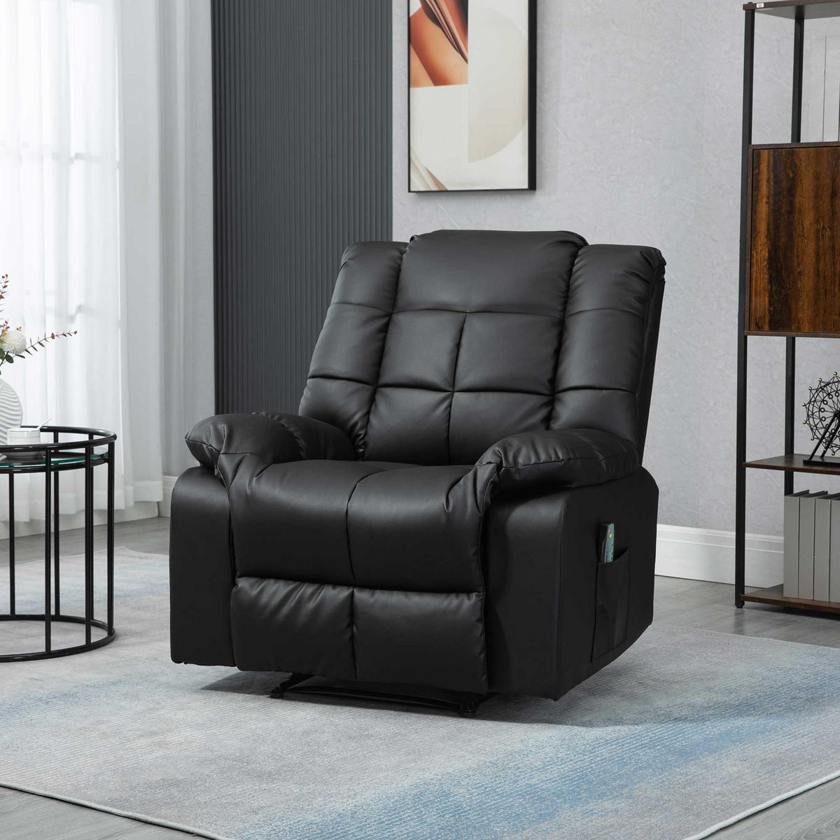 MASSAGESESSEL Elektrisch Fernsehsessel mit Liegefunktion 8 Massagepunkte Schwarz - Schwarz, Leder (99/99/94cm) - HOMCOM