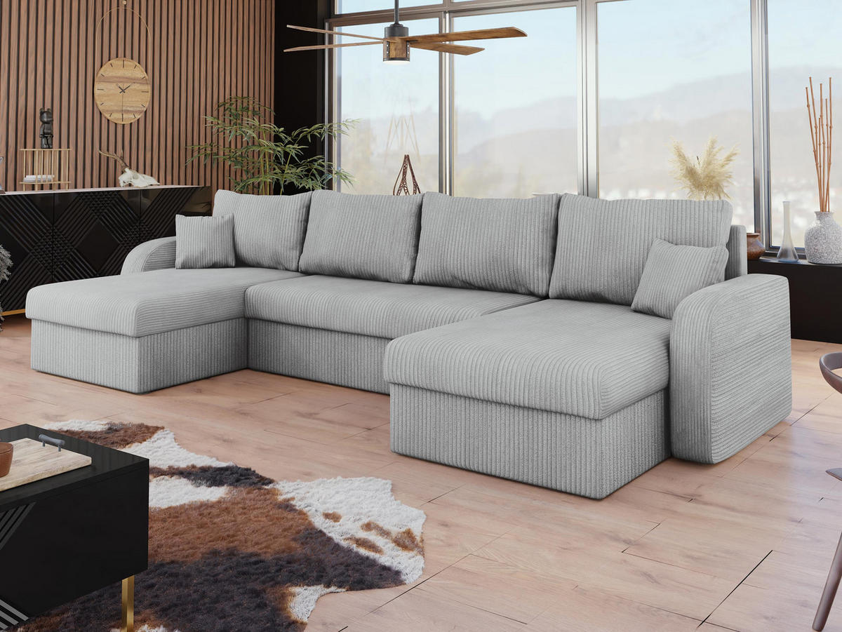 ECKSOFA Kris U Cord - Schwarz/Grau, Holz/Kunststoff (304/80/140cm) - MIRJAN24