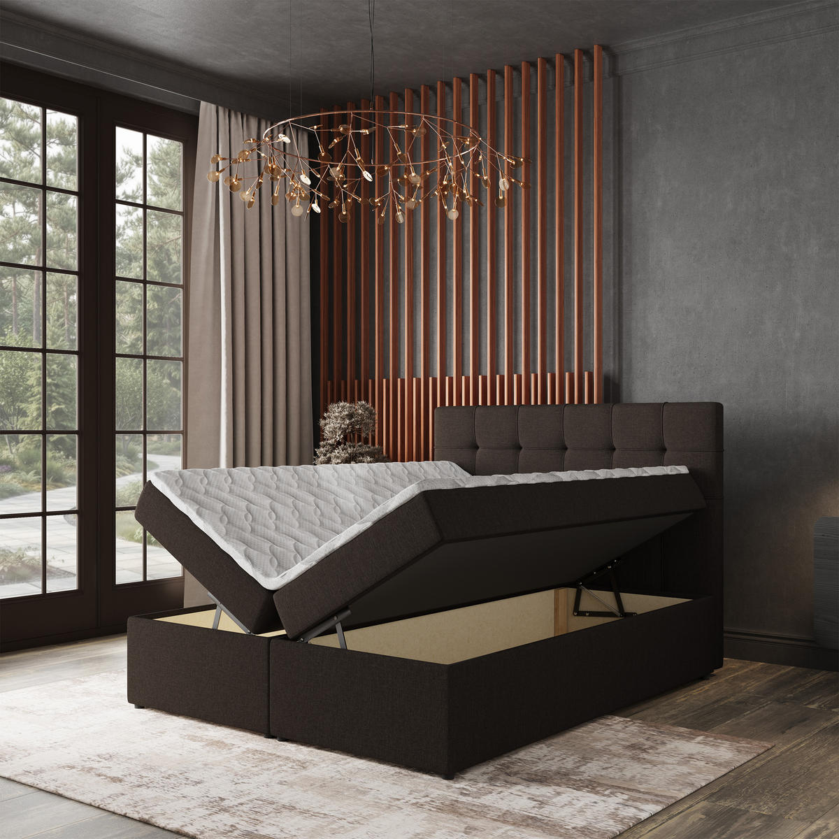 BOXBETT PALMA 160x200 cm mit Matratze und Topper - Braun - Braun, Holz (160/200cm) - MASSENO