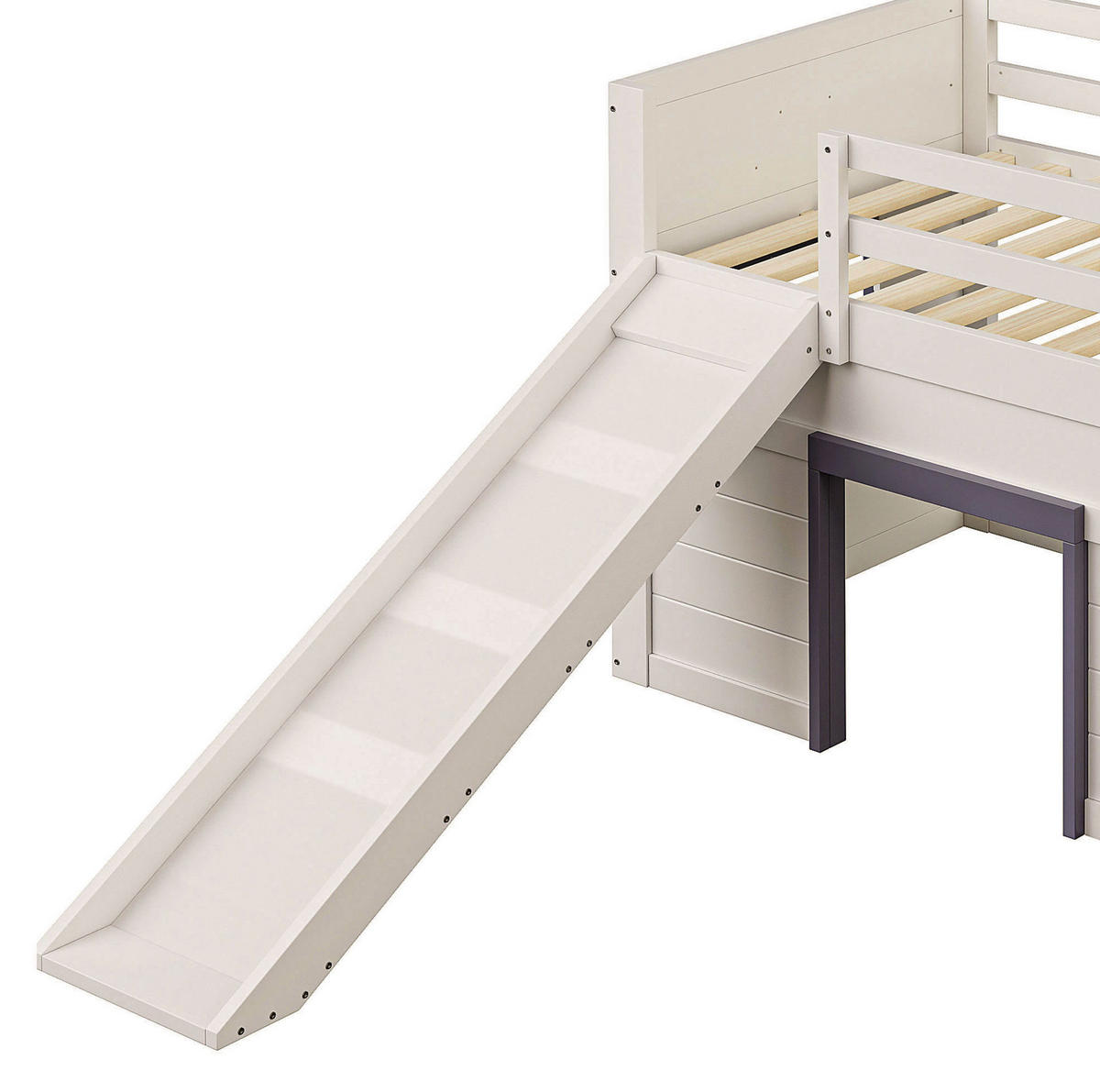 GORNJI krevet od borovine i MDF-a 90x200 cm krem s toboganom, 3 ladice i 2 vrata - bijela, drvni materijal (90/200cm) - Modfu