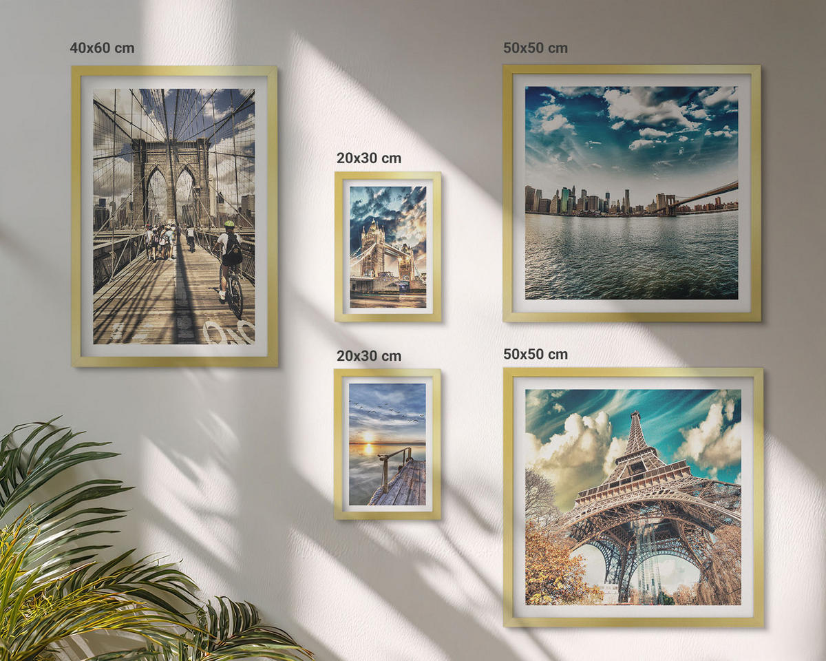 BILDER SET 5er Set - 50x50 cm & 20x30 cm & 40x60 cm Goldrahmen - Abstrakte geometrische Formen - Goldfarben, Kunststoff (40/60cm) - TULUP