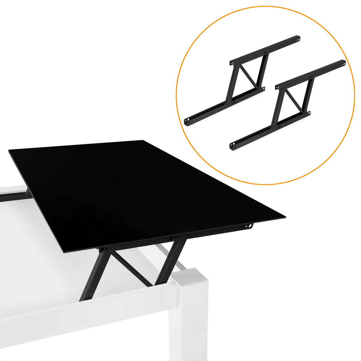 HEBEMECHANISMUS-SET Couchtisch, ermöglicht das Anheben des Tisches um 135 mm, Stahl, Schwarz lackiert - Schwarz, Metall (38/2.1/4cm) - EMUCA