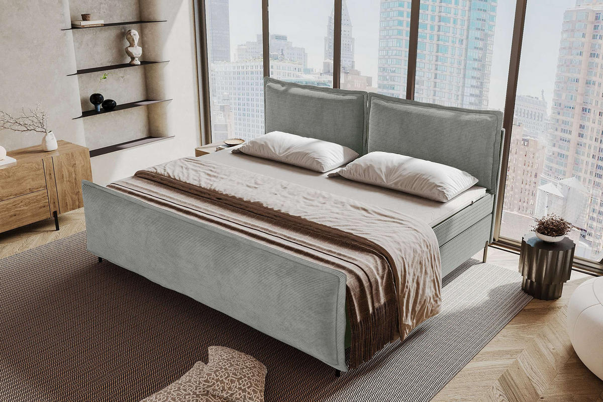 FAMILIENBETT BOXSPRINGBETT VERO PLUS Cordstoff Hellgrau 260/200 cm - Hellgrau/Schwarz, Holzwerkstoff/Textil (260/200cm) - 99rooms