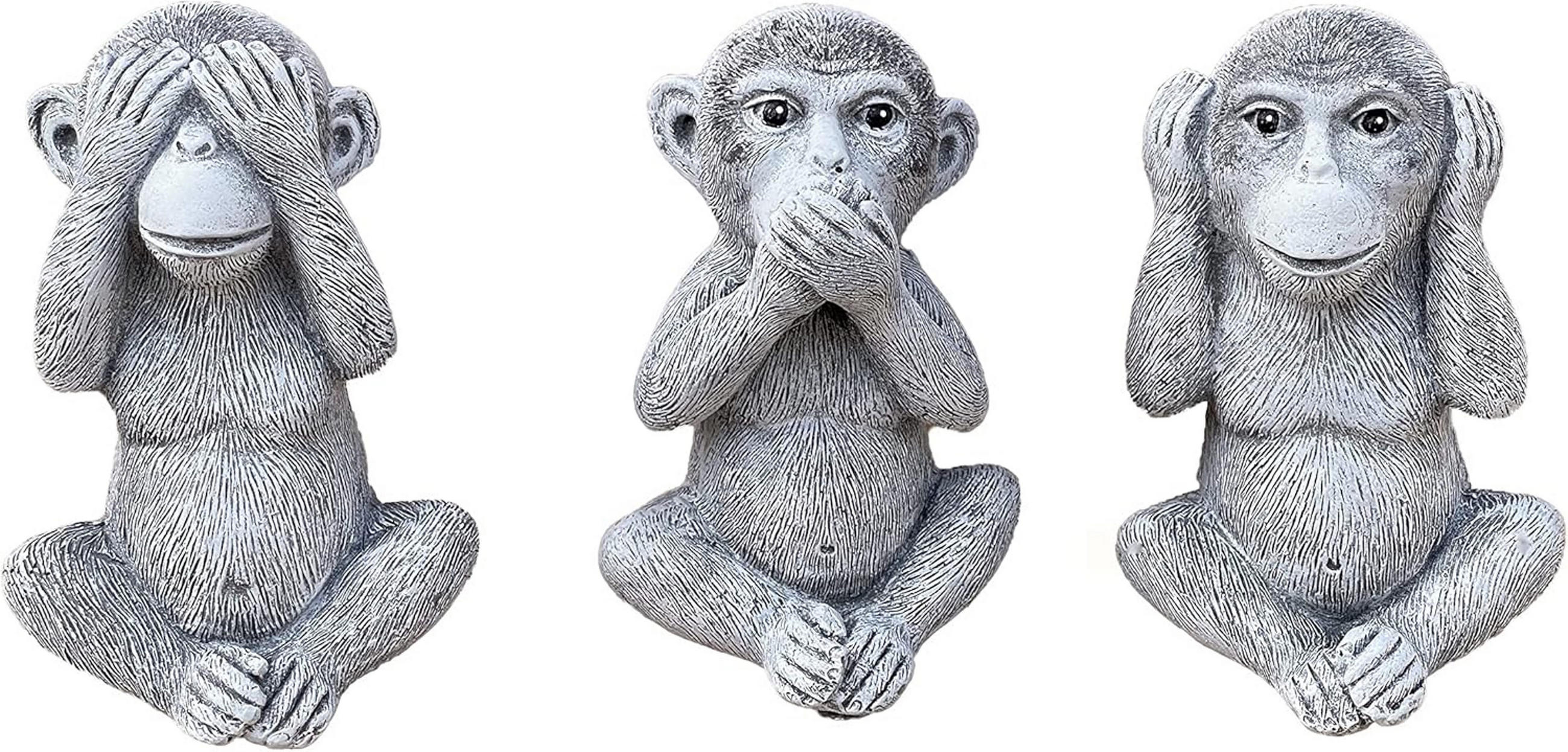 STEINFIGUR 3 Affen Nichts sehen Nichts hören Nichts Sagen Frostfest Steinguss - Grau, Stein (8/12/7cm) - stoneandstyle