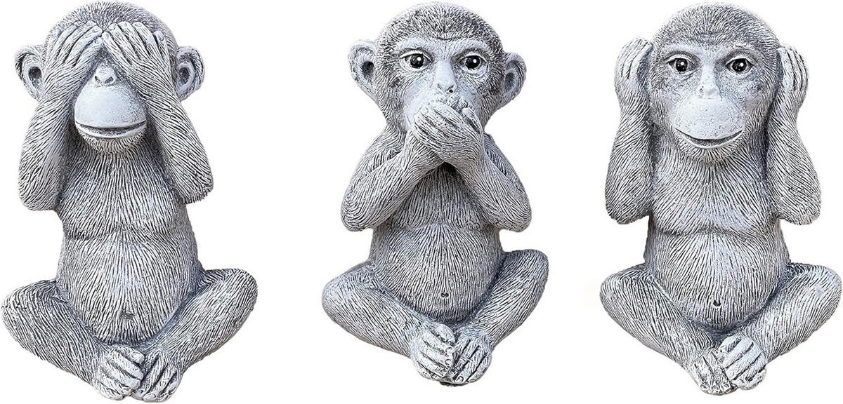 STEINFIGUR 3 Affen Nichts sehen Nichts hören Nichts Sagen Frostfest Steinguss - Grau, Stein (8/12/7cm) - stoneandstyle