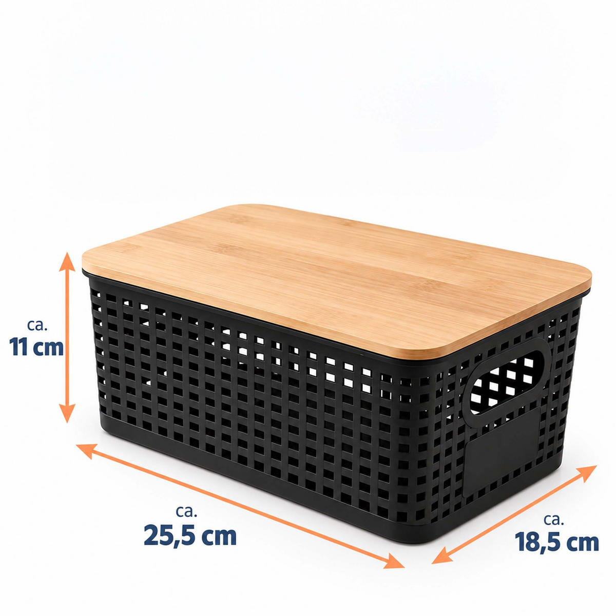 CUTII Negru set-3-bucăți capac-din-bambus - negru, material plastic/lemn (25.5/11/18.5cm) - Relaxdays