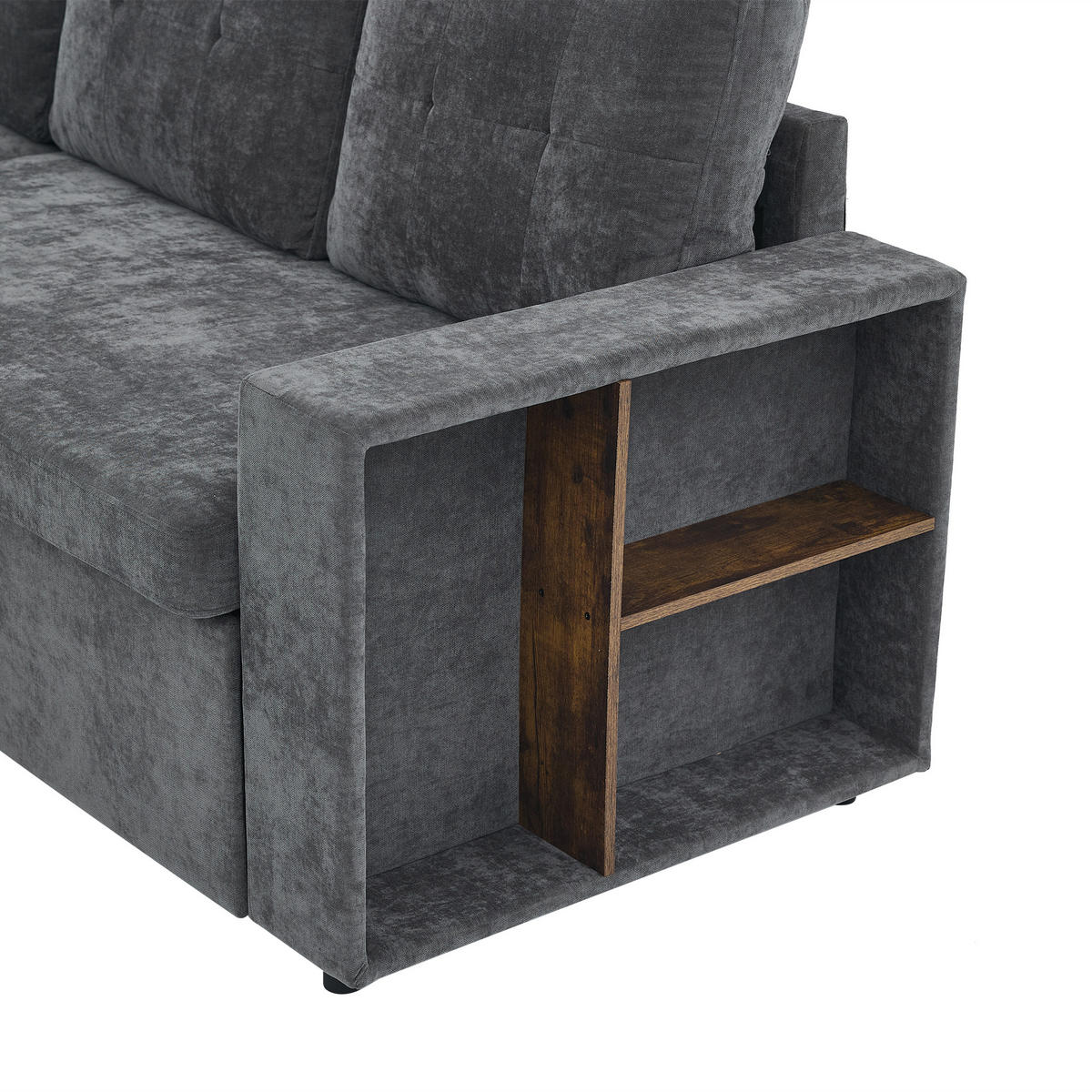 ECKSOFA L Form Stauraum 3-Sitzer Chenille Grau 202cm - Grau, Textil (202/136cm) - FLIEKS
