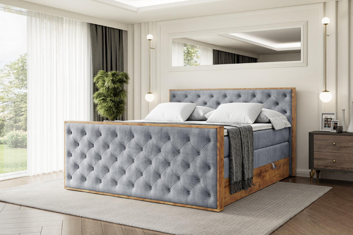 BOXSPRINGBETT mit Matratze H3|H4 und Lattenrost - LOLLI3-Z KING-160x200 - Grau Casablanca - Grau, Holzwerkstoff (160/200cm) - ALTDECOR