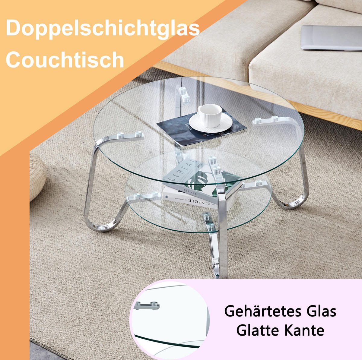 COUCHTISCH 80/80/45 cm silber aus Metall mit 2 Ebenen - Silberfarben, Metall (80/80/45cm) - OKWISH