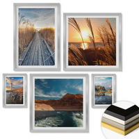 WANDBILDER 5er Set - 50x50 cm & 20x30 cm & 40x60 cm Silberner Rahmen - Leuchtturm-Grassteg - Silberfarben, Kunststoff (40/60cm) - ArtPrintCave