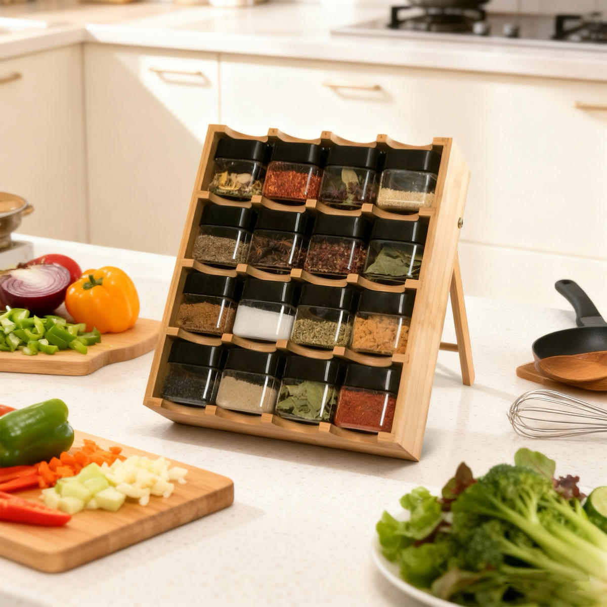 GEWÜRZREGAL - Multicolor/Naturfarben, Holz/Kunststoff (30/35/9cm) - Relaxdays