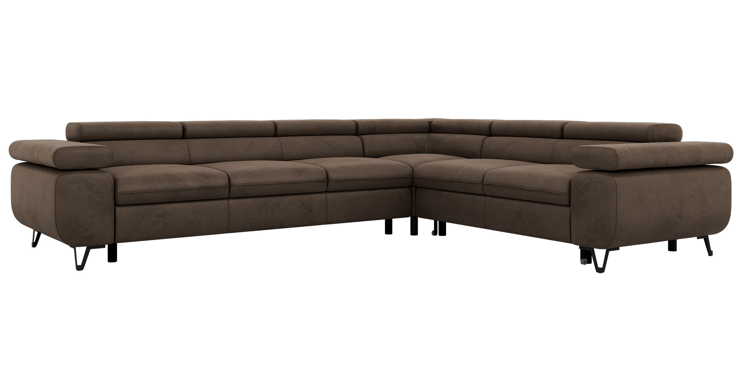 ECKSOFA NORDEN L - Braun Velvet - Links Seite - Dunkelbraun/Schwarz, Textil/Metall (269/329cm) - MKS