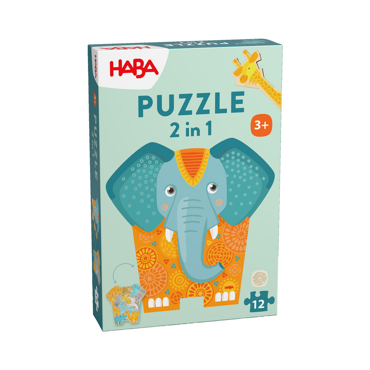 HOLZPUZZLE 2in1 Elefant, ab 3 Jahre - Multicolor, Naturmaterialien (15.5/5/23.5cm) - Haba
